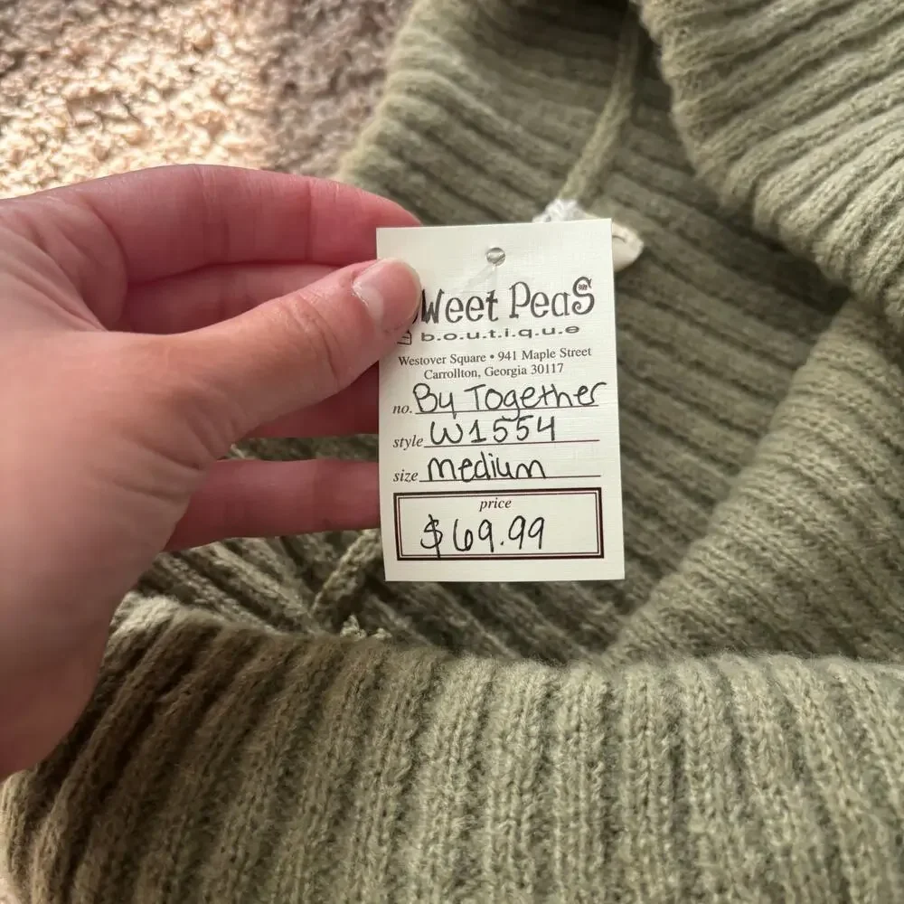 NWT By Together Off Shoulder Ribbed Knit Sweater Top m Olive Green‎ Bell Sleeve